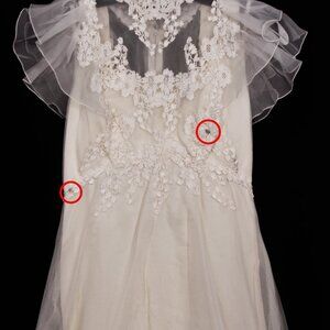 Wedding Gown-White Short-Sleeved Cotton & Lace Wedding Gown (Needs Cleaning)